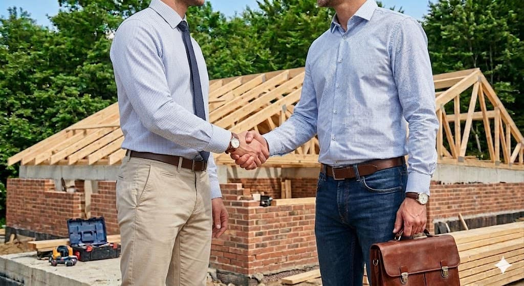 Handschlag zwischen Handwerker und Kunde als Symbol für Partnerschaft
